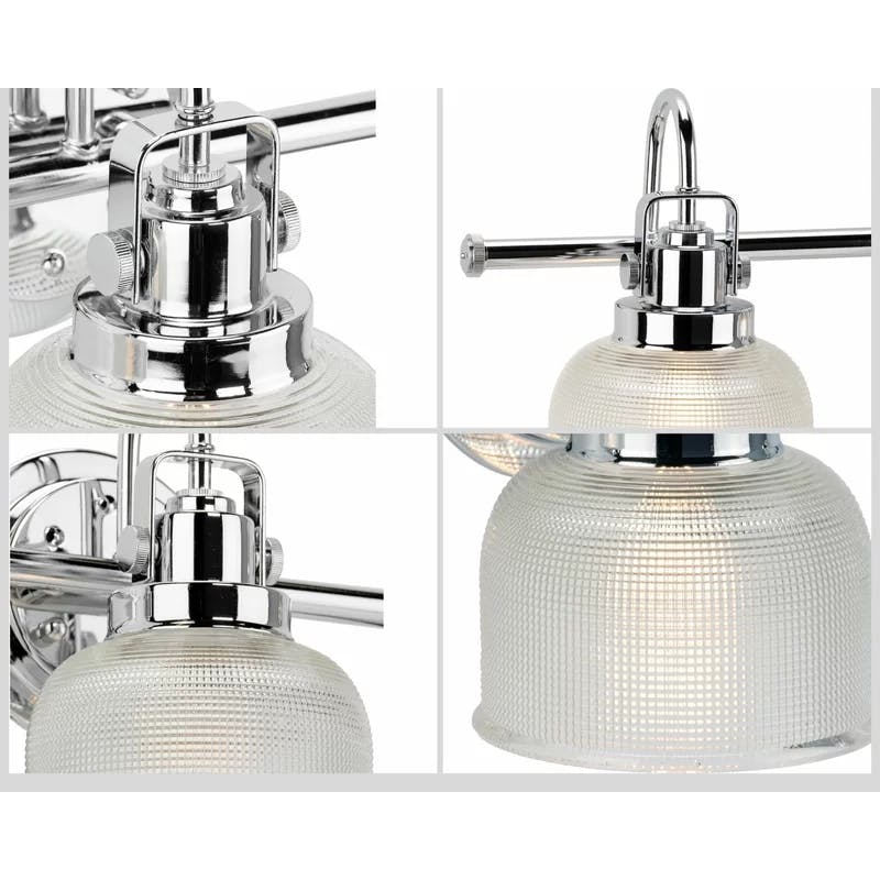 Archie Polished Chrome 4-Light Vintage Vanity Fixture with Double Prismatic Glass Shades