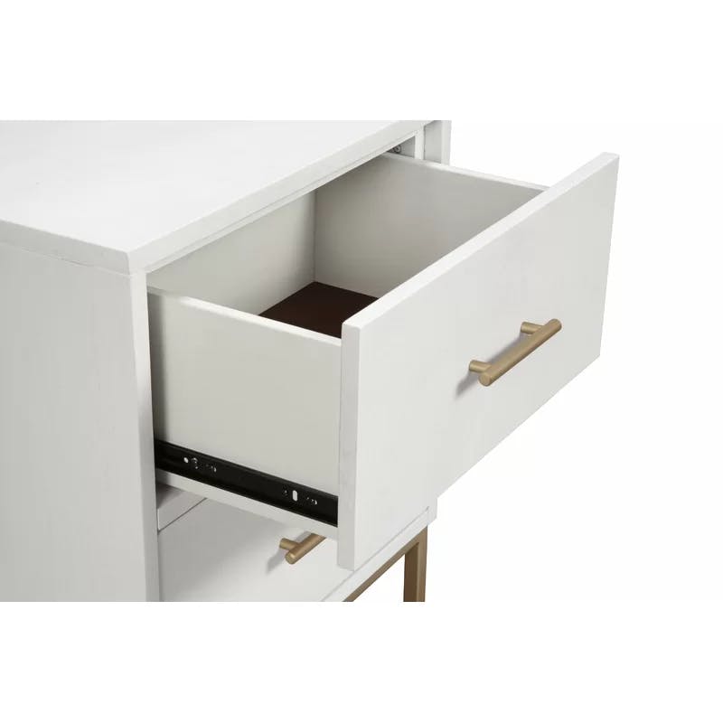 Madelyn Contemporary White & Gold Mahogany 2-Drawer Nightstand