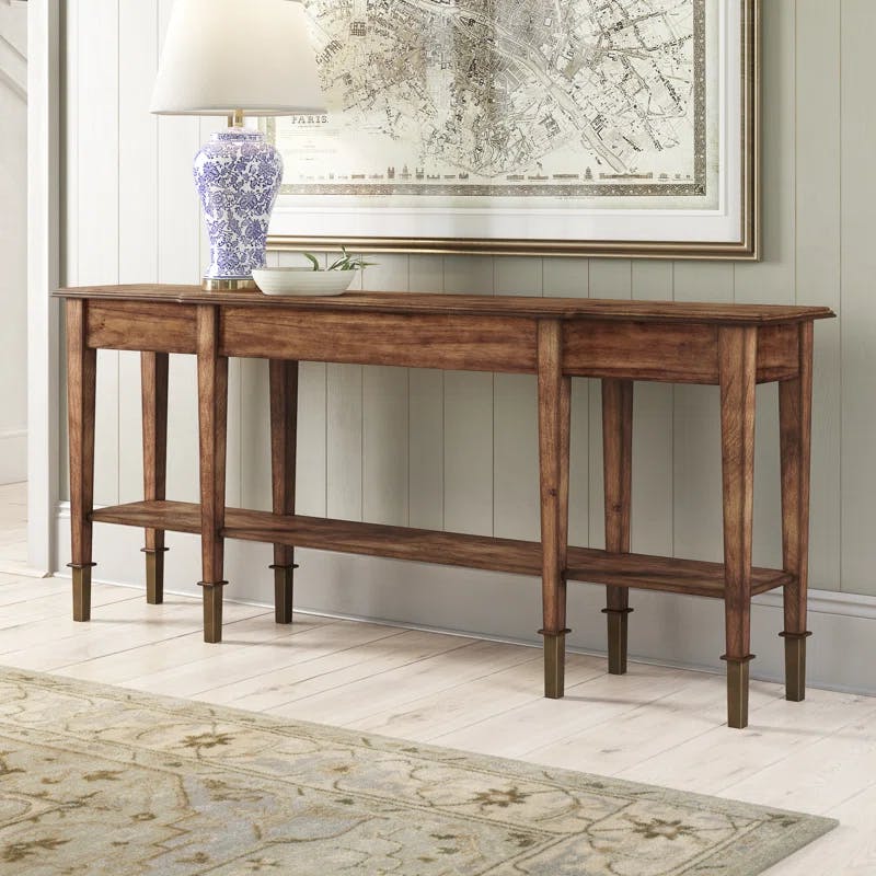 Traditional Brown Solid Wood Rectangular Console Table with Storage