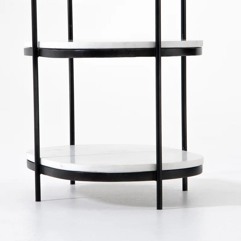 Elegant Felix Marble & Brushed Metal Nightstand, Black/White
