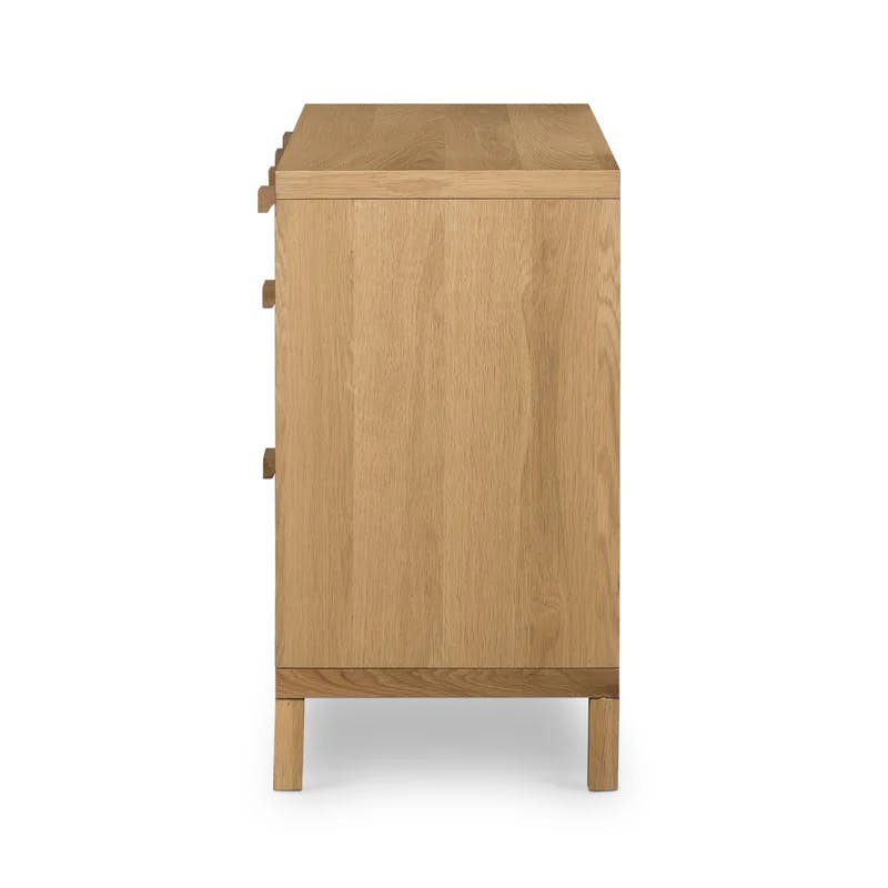 Alder Short Silhouette 8-Drawer Oak and Cane Dresser
