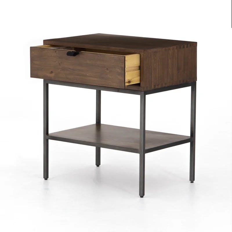 Auburn Poplar 24" Contemporary Brown Nightstand with Leather Pull