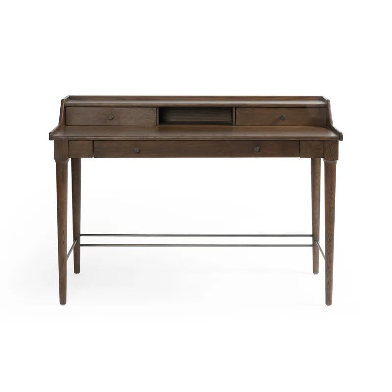 Contemporary Modern 48" Brown Solid Oak Home Office Desk with Drawers