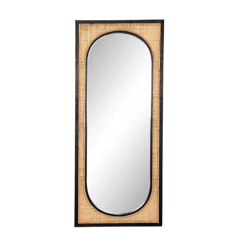 Contemporary Oval Wood & Gold Floor Mirror, 30x70 Inch