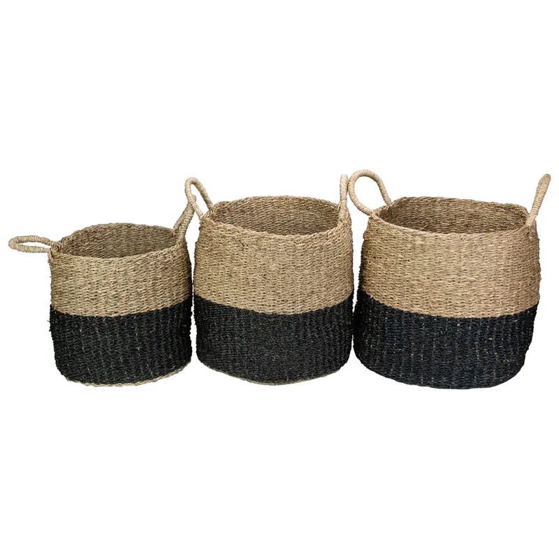 Rustic Seagrass Storage Baskets Beige Round Set of 3