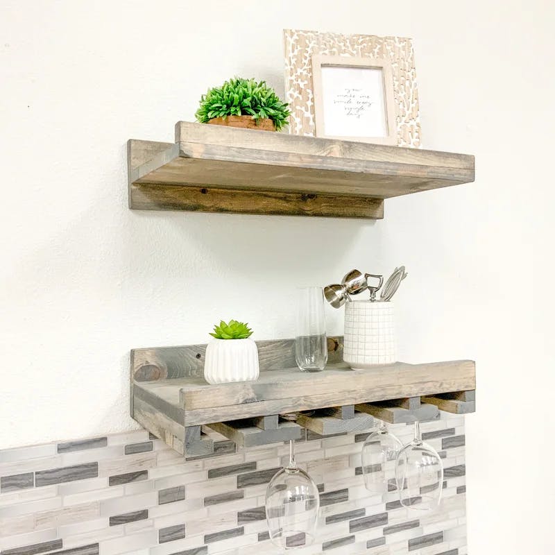 Rustic Luxe Gray Solid Wood Floating Kitchen Shelf Set, 36 in.