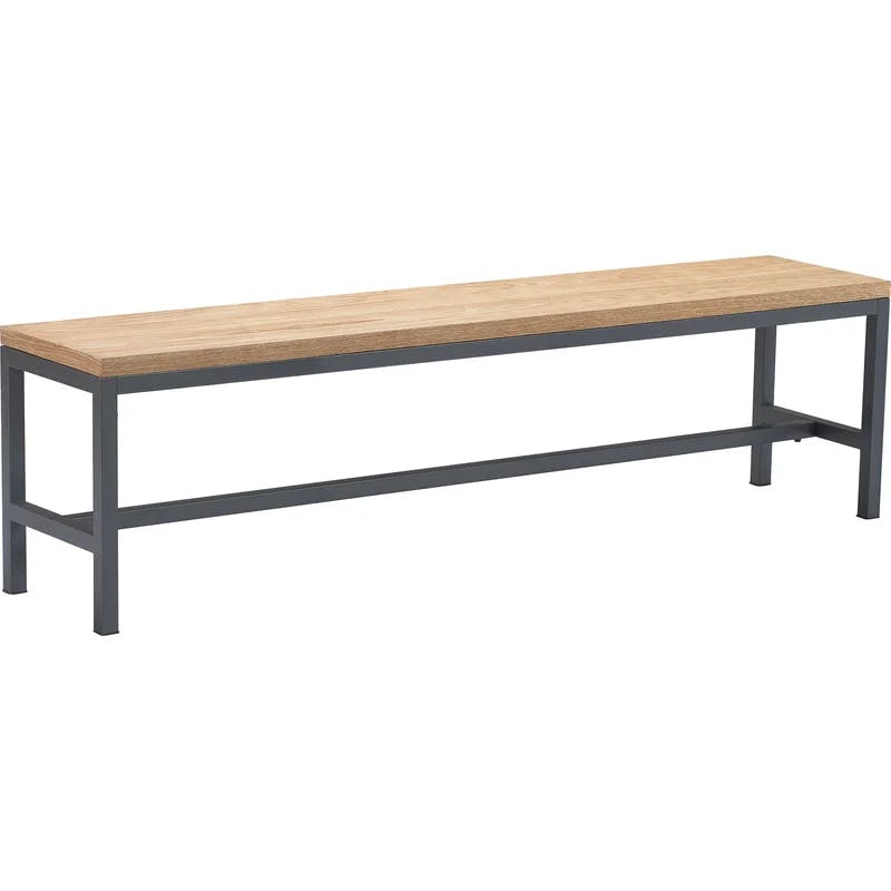 Robson 69'' Light Oak and Black Metal Industrial Dining Bench
