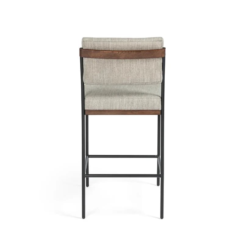 Modern Almond Nettlewood & Black Iron Swivel Bar Stool with Flannel Seat