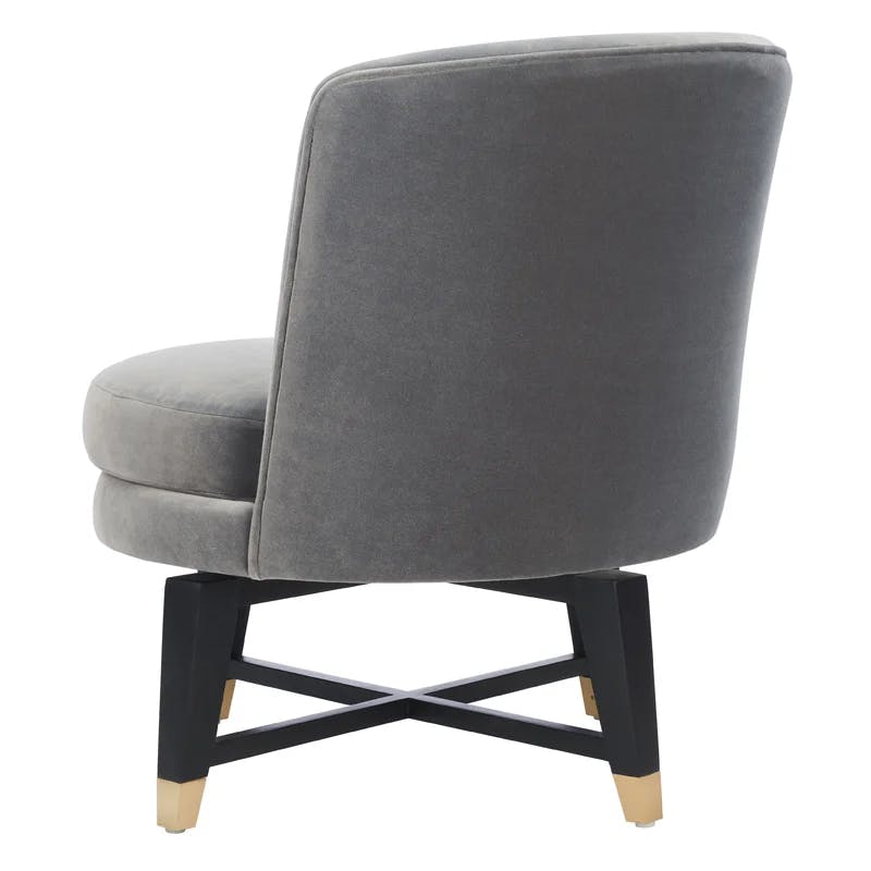 Charcoal Velvet Swivel Slipper Chair with Brass Accents
