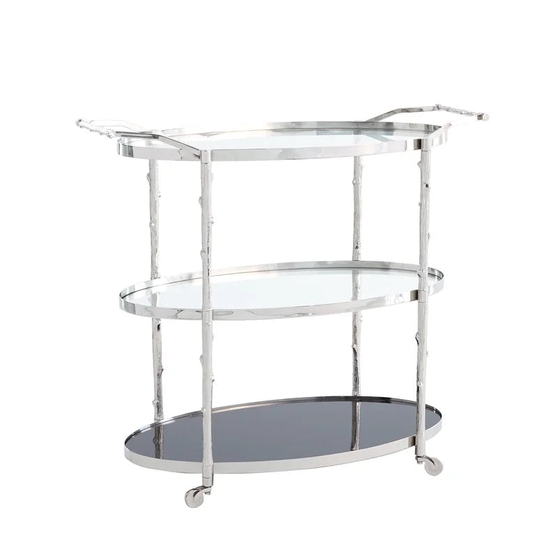 Arbor Sophisticated Nickel Finish Bar Cart with Marble and Glass Shelves