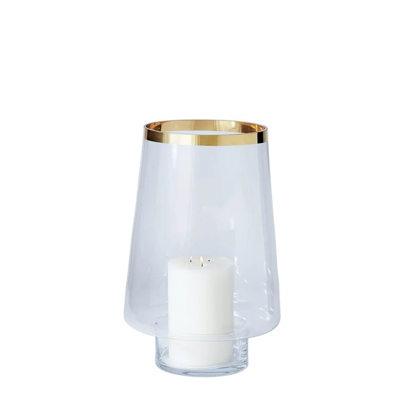 Elegant Bell-Shaped Glass Hurricane with 24k Gold Trim