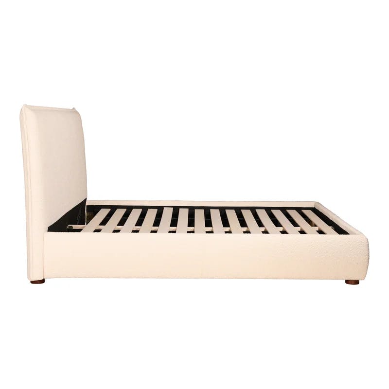 Serene White Queen Velvet Upholstered Platform Bed with Tufted Headboard