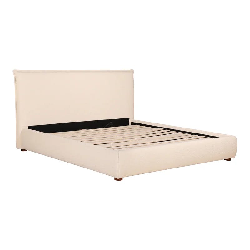 Serene White Queen Velvet Upholstered Platform Bed with Tufted Headboard