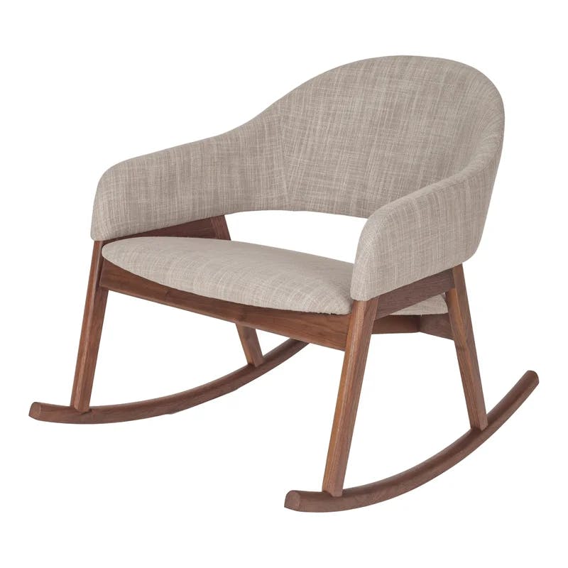 Cream Transitional 27" Accent Rocking Chair in Solid Walnut