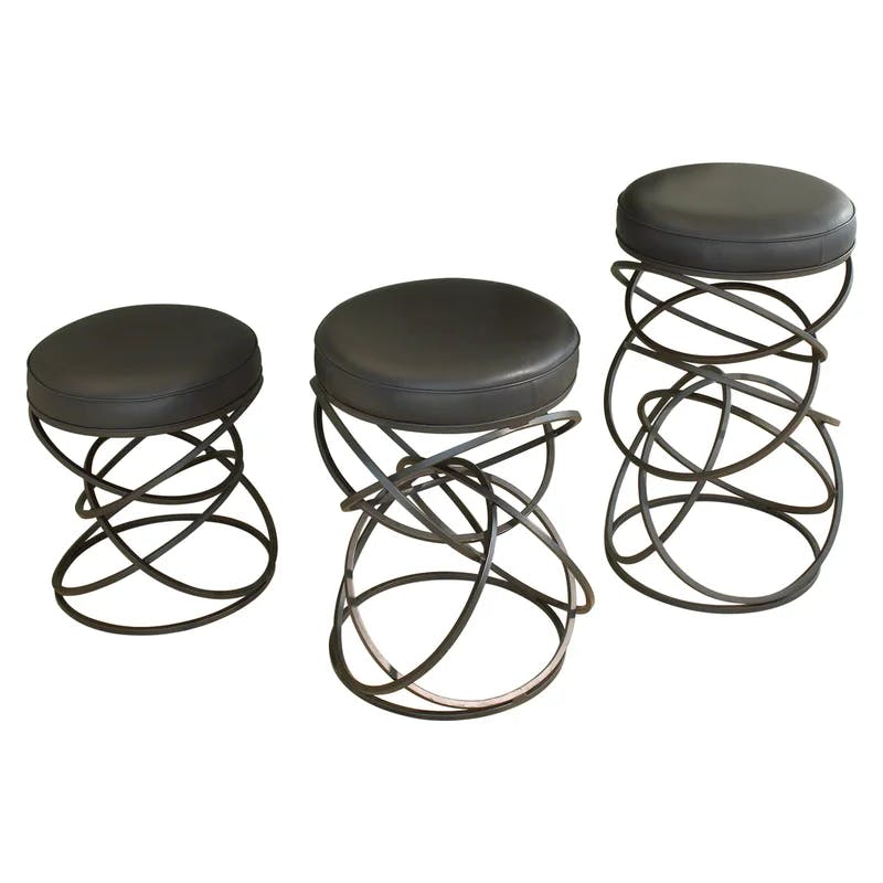 Ring Stool in Brown/Black Powder Coat with Black Cowhide Leather