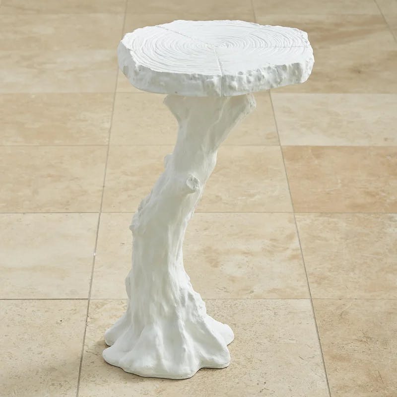 Twisted Juniper Inspired Round Faux Bois Side Table in Flat White