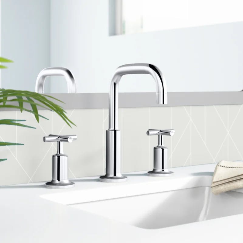 Elegant Polished Chrome 8" Widespread High Arc Bathroom Faucet