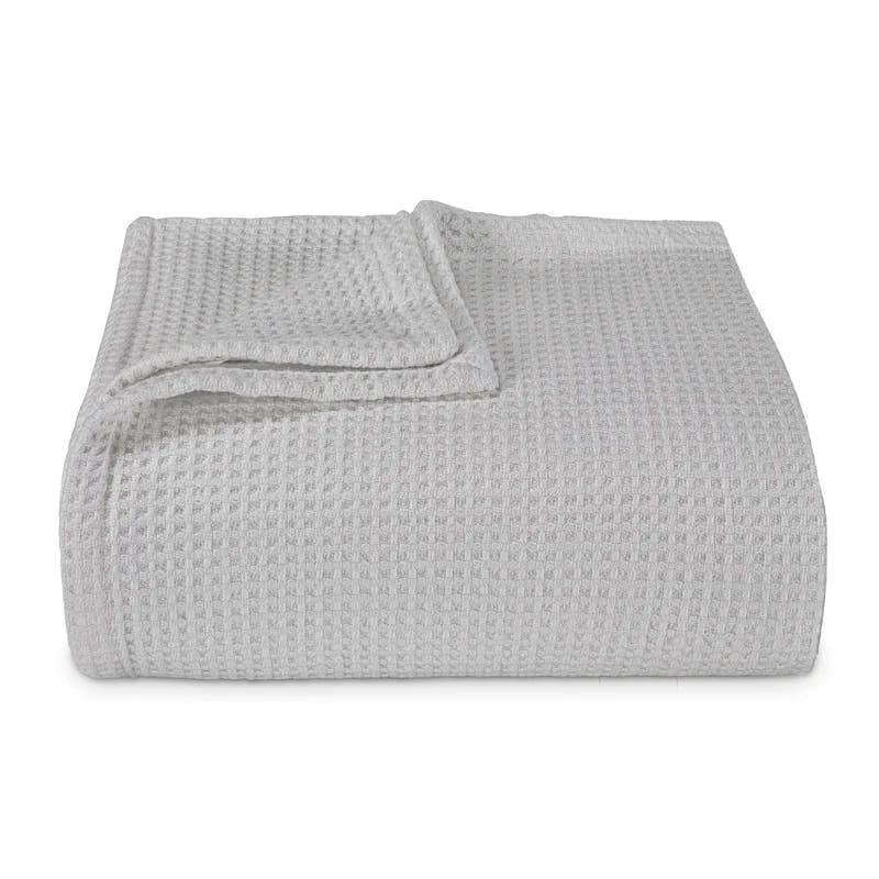 Waffleweave Soft Grey Cotton Twin Blanket with Reversible Knit