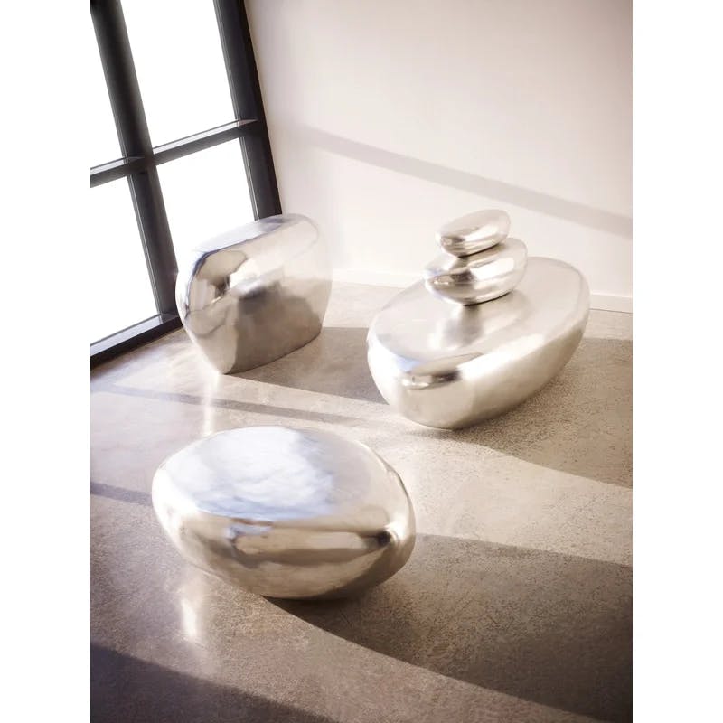 Contemporary Silver Leaf Oval Wood Coffee Table