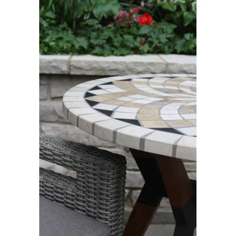 Eucalyptus Wood and Marble Round Outdoor Bistro Table, 30''