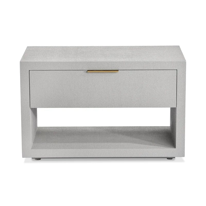 Montaigne Light Grey 1-Drawer Nightstand with Antique Brass Pull