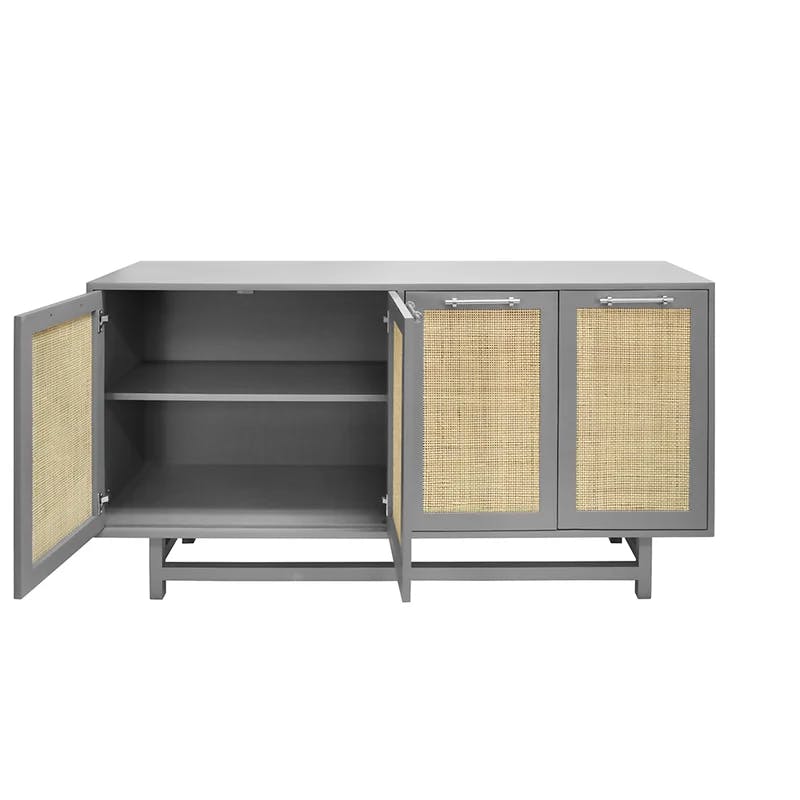 Contemporary Matte Gray 70'' Solid Wood Sideboard with Nickel Accents
