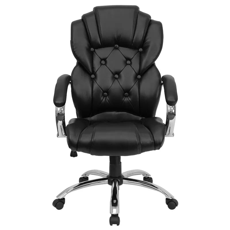 ErgoExec High-Back Black LeatherSoft Swivel Office Chair with Chrome Base