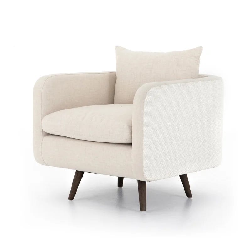 Savile Flax Cream Leather Swivel Accent Chair with Tapered Legs