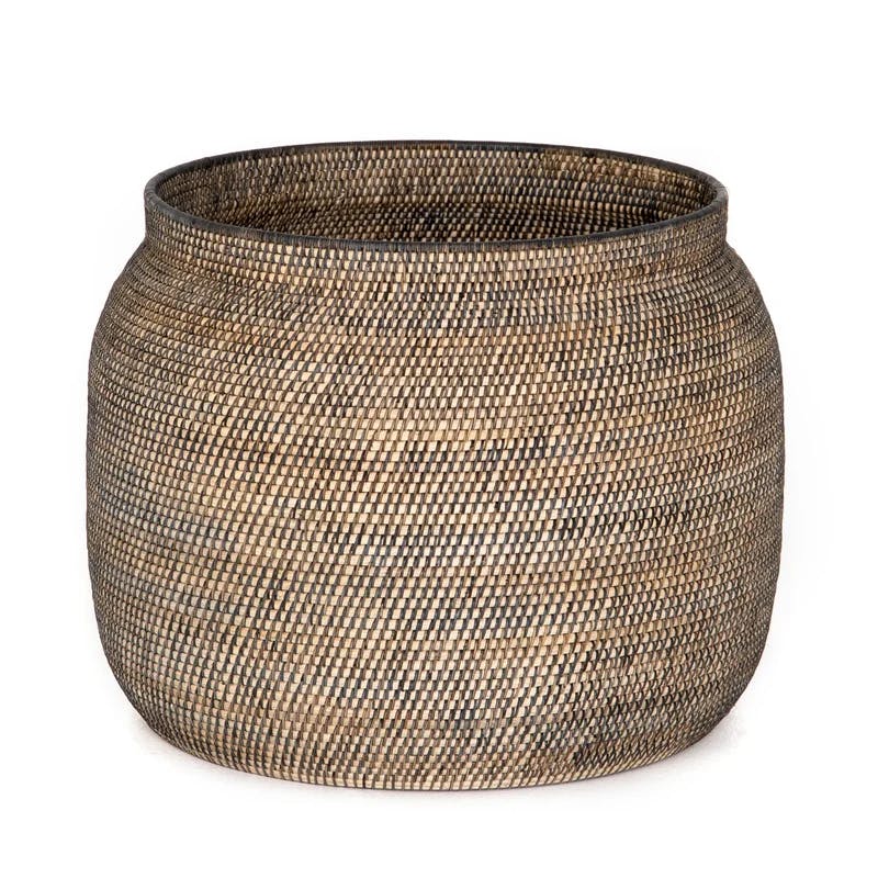 Contemporary Rattan Round Storage Basket, 24" Brown
