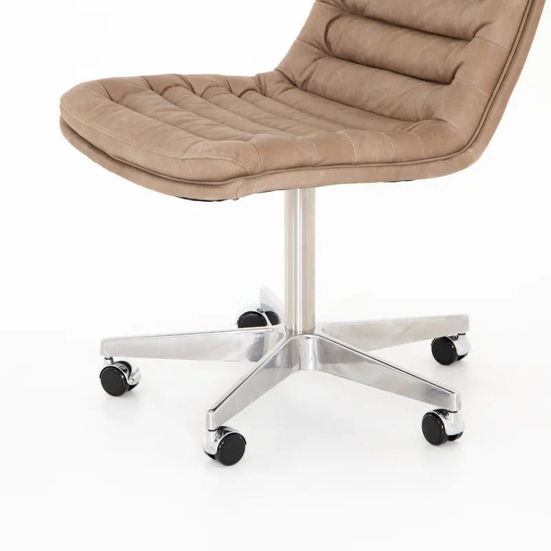 Transitional Natural Washed Mushroom Leather Swivel Desk Chair