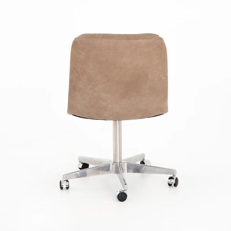 Transitional Natural Washed Mushroom Leather Swivel Desk Chair