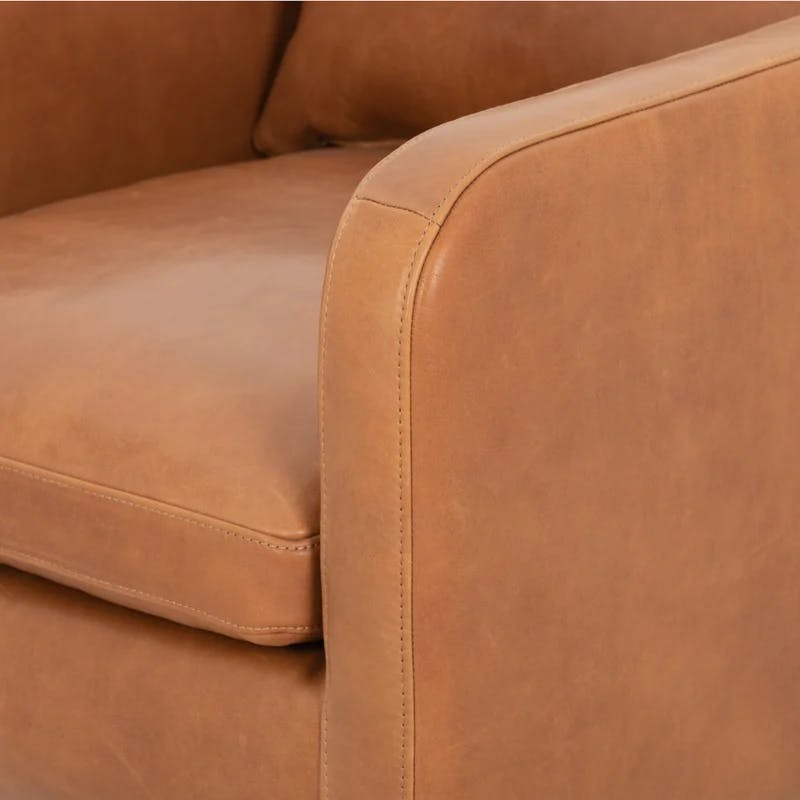 Haven Tobacco Top-Grain Leather Swivel Armchair with Solid Wood Legs
