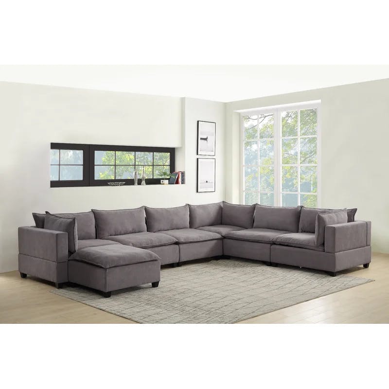 Madison Light Gray Microfiber 7-Piece Sectional with Ottoman