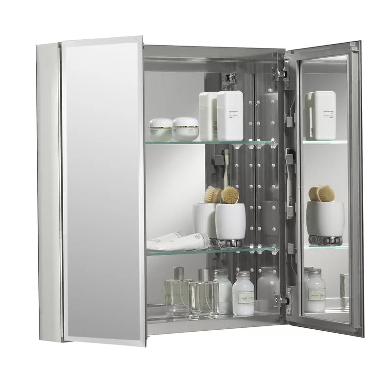 Sleek Frameless 26" H x 25" W Aluminum Medicine Cabinet with Beveled Mirrored Doors