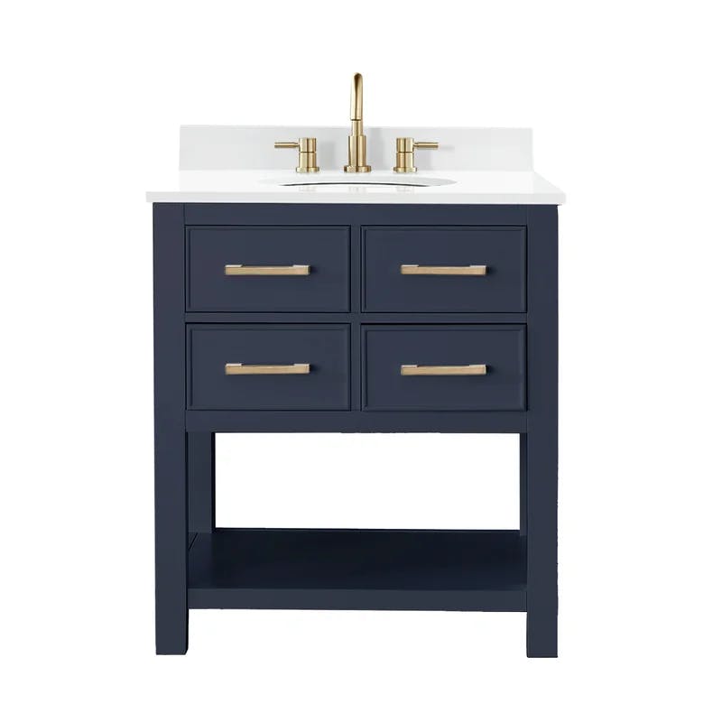Brooks Navy Blue 31'' Transitional Single Sink Vanity with White Engineered Stone Top