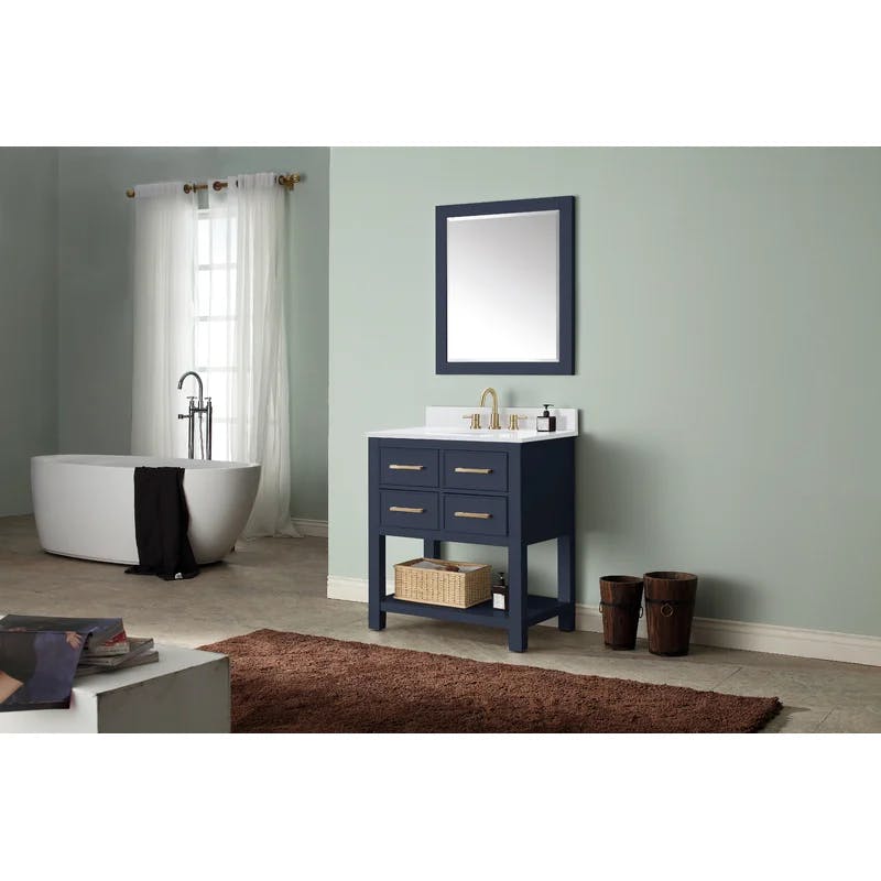 Brooks Navy Blue 31'' Transitional Single Sink Vanity with White Engineered Stone Top