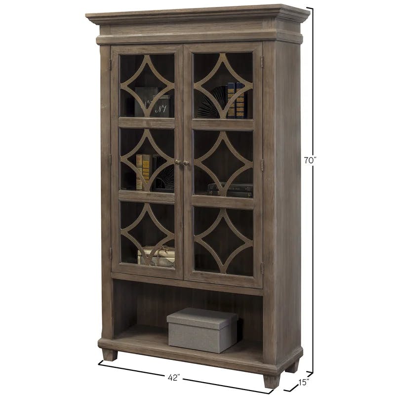 Carson 42'' Brown Traditional Lighted Display Cabinet with Diamond Metal Accents