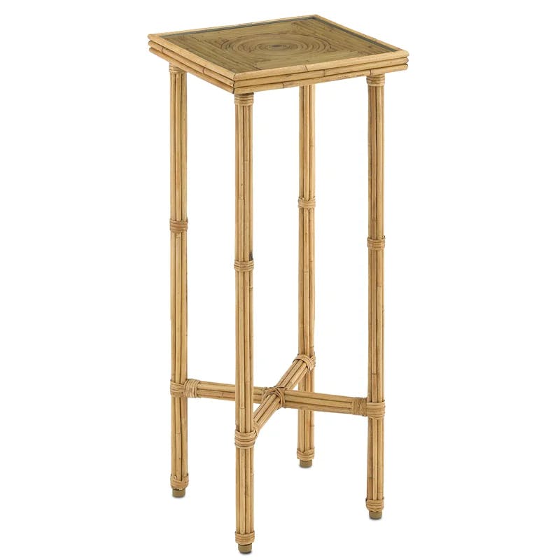 Silang Square Natural Rattan 23.75" End Table with Glass Top