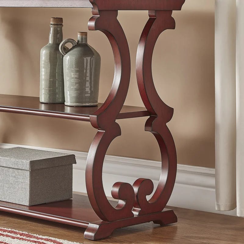 Lorraine Rustic Scroll Work Berry Red Sofa Table with Storage