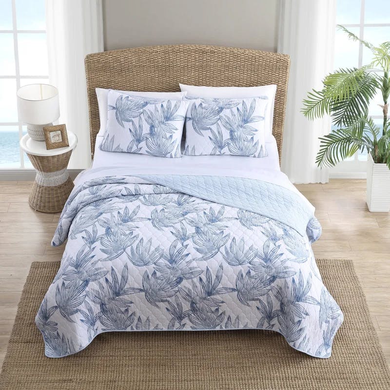 Kayo Breezy Blue Cotton Twin Quilt Set with Reversible Design
