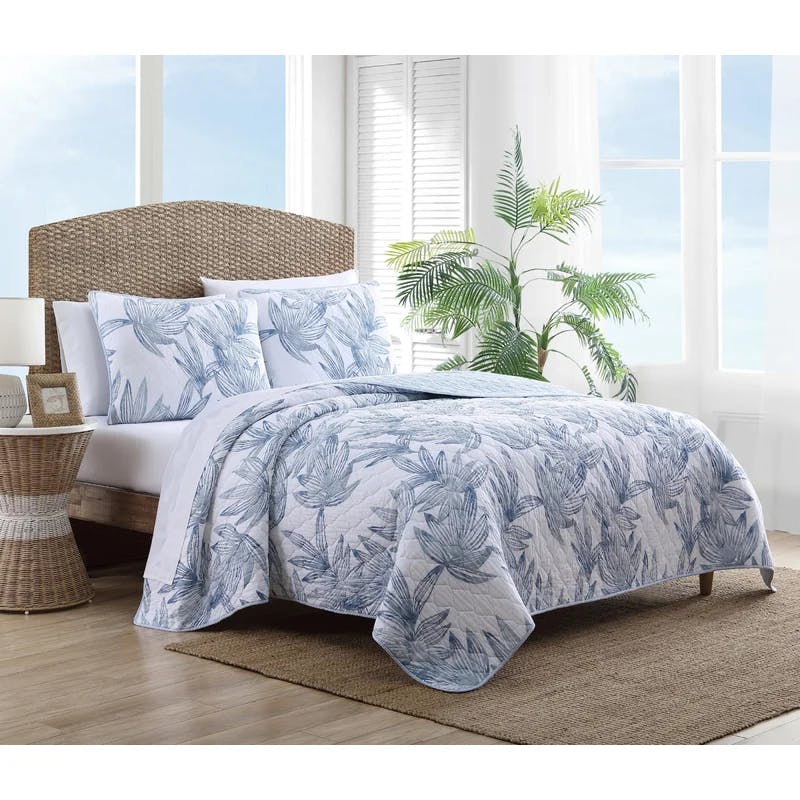 Kayo Breezy Blue Cotton Twin Quilt Set with Reversible Design