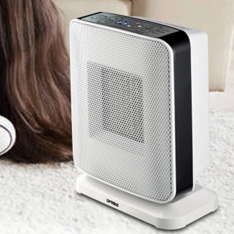 Compact Gray Ceramic Oscillating Heater with Thermostat & Auto Shut-off