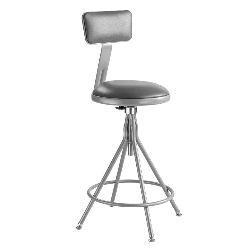 ErgoSwivel Gray Metal Adjustable Lab Stool with Padded Seat and Backrest