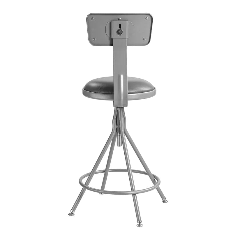 ErgoSwivel Gray Metal Adjustable Lab Stool with Padded Seat and Backrest
