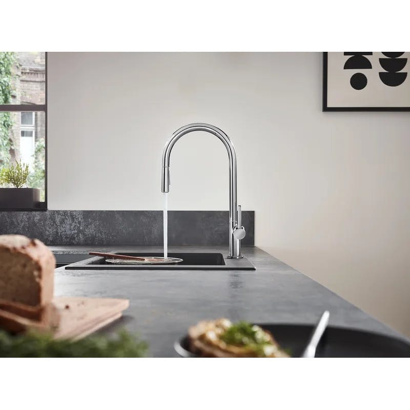 Modern Chrome HighArc Pull-Down Kitchen Faucet with 360° Swivel Spout