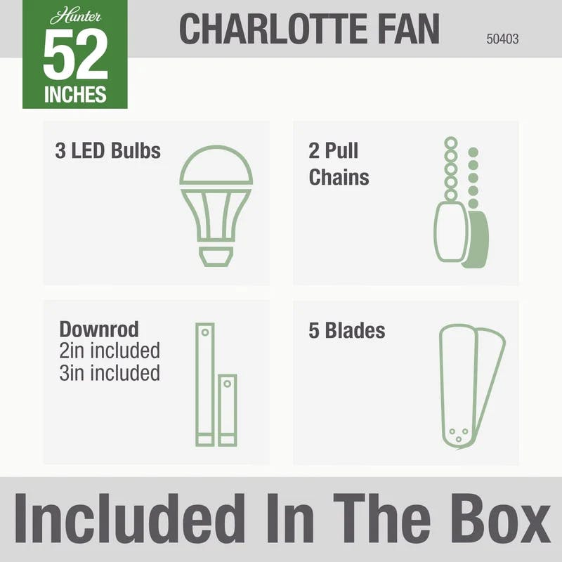 Charlotte 52" Matte Black Low Profile Ceiling Fan with LED Light Kit