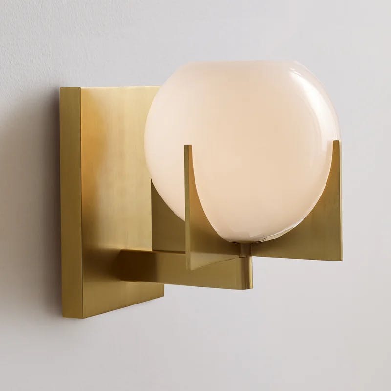 Abbott Retro-Inspired Burnished Brass Wall Sconce with Milk Glass Shade