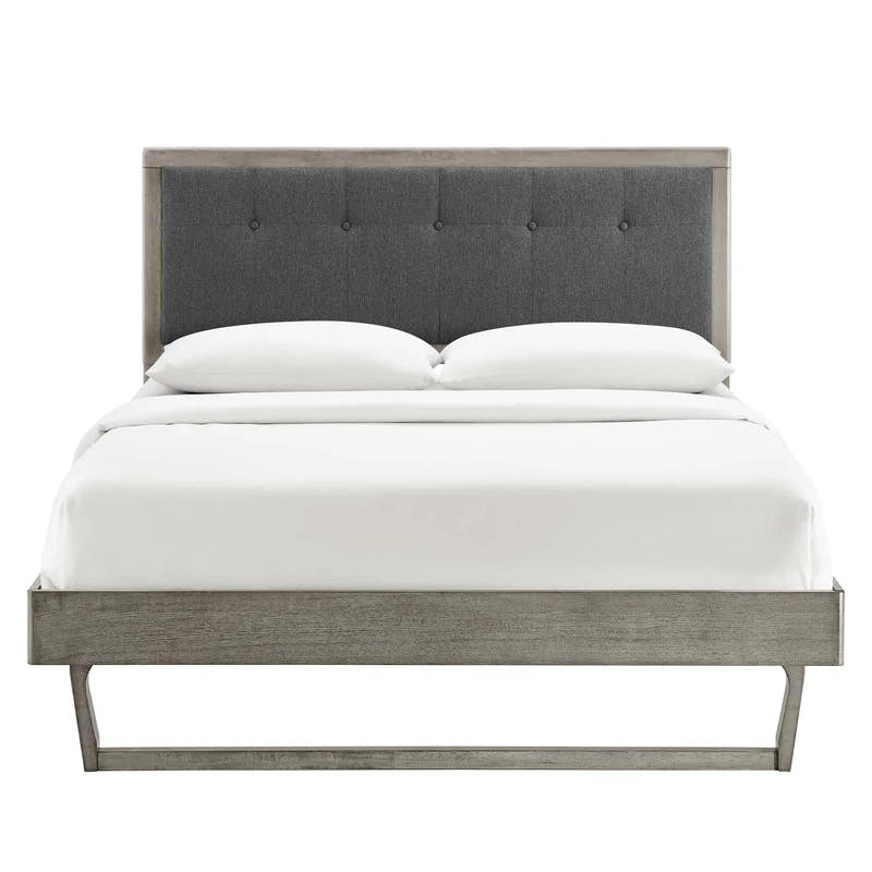Charcoal Gray Full Platform Bed with Tufted Wood Frame and Slat Support