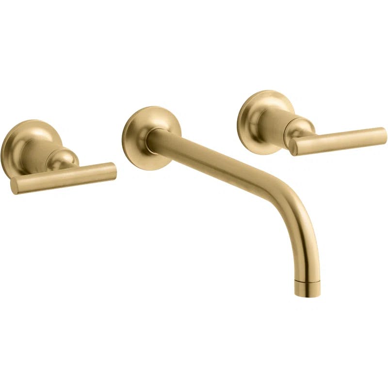 Purist Brushed Brass 2-Handle Low-Arc Wall-Mount Bathroom Faucet