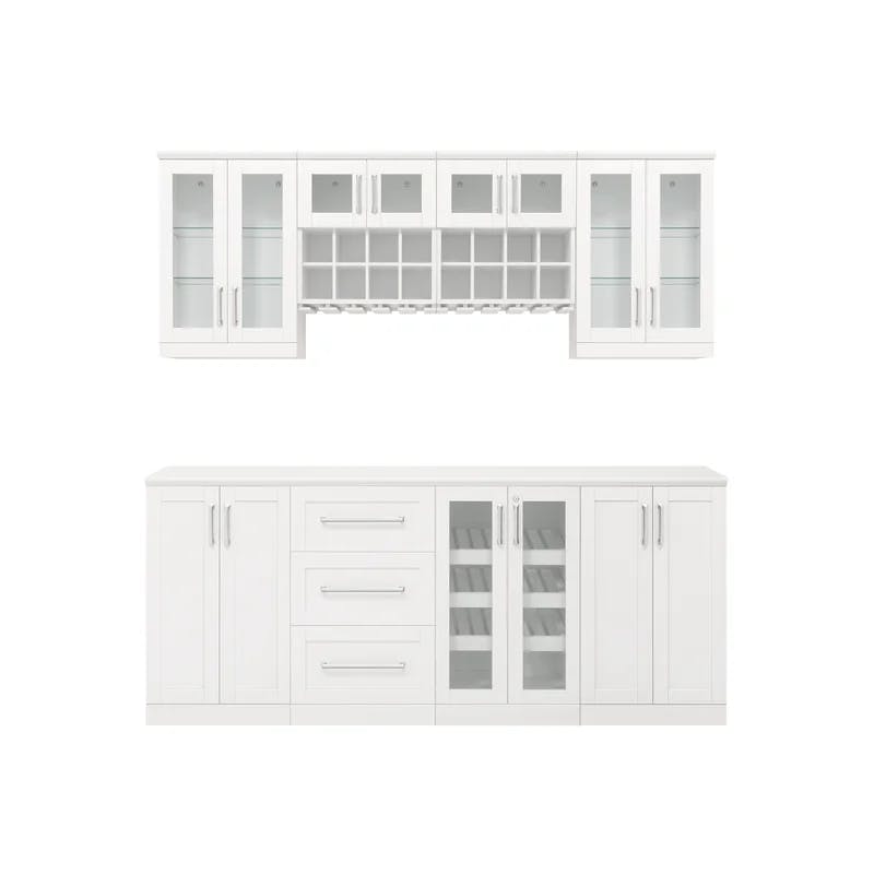 Elegant White Shaker 8-Piece Home Bar Cabinet Set with Wine Storage